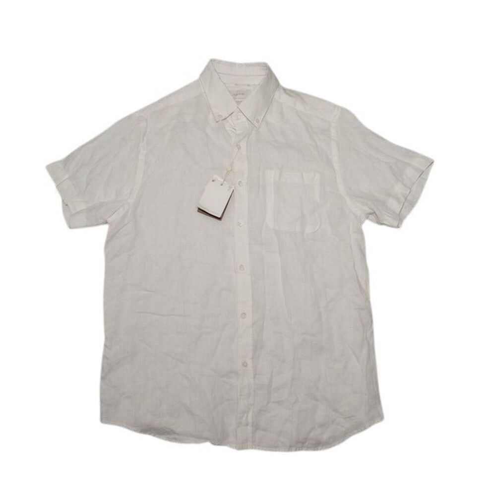 Porter & Ash Men's Medium Shirt NEW WITH TAGS‎ White 100% Linen Button Up